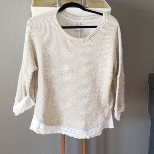 Cream eyelet trimmed top from Anthropologie L